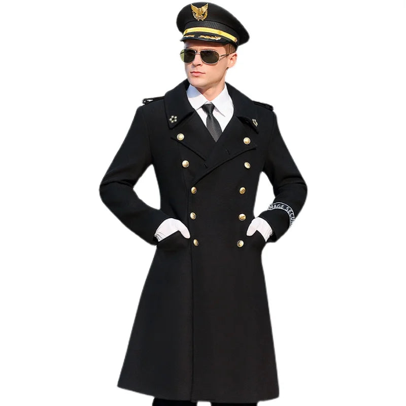 Woolen Double breasted Black General Coat Wool Greatcoat Coat Tops
