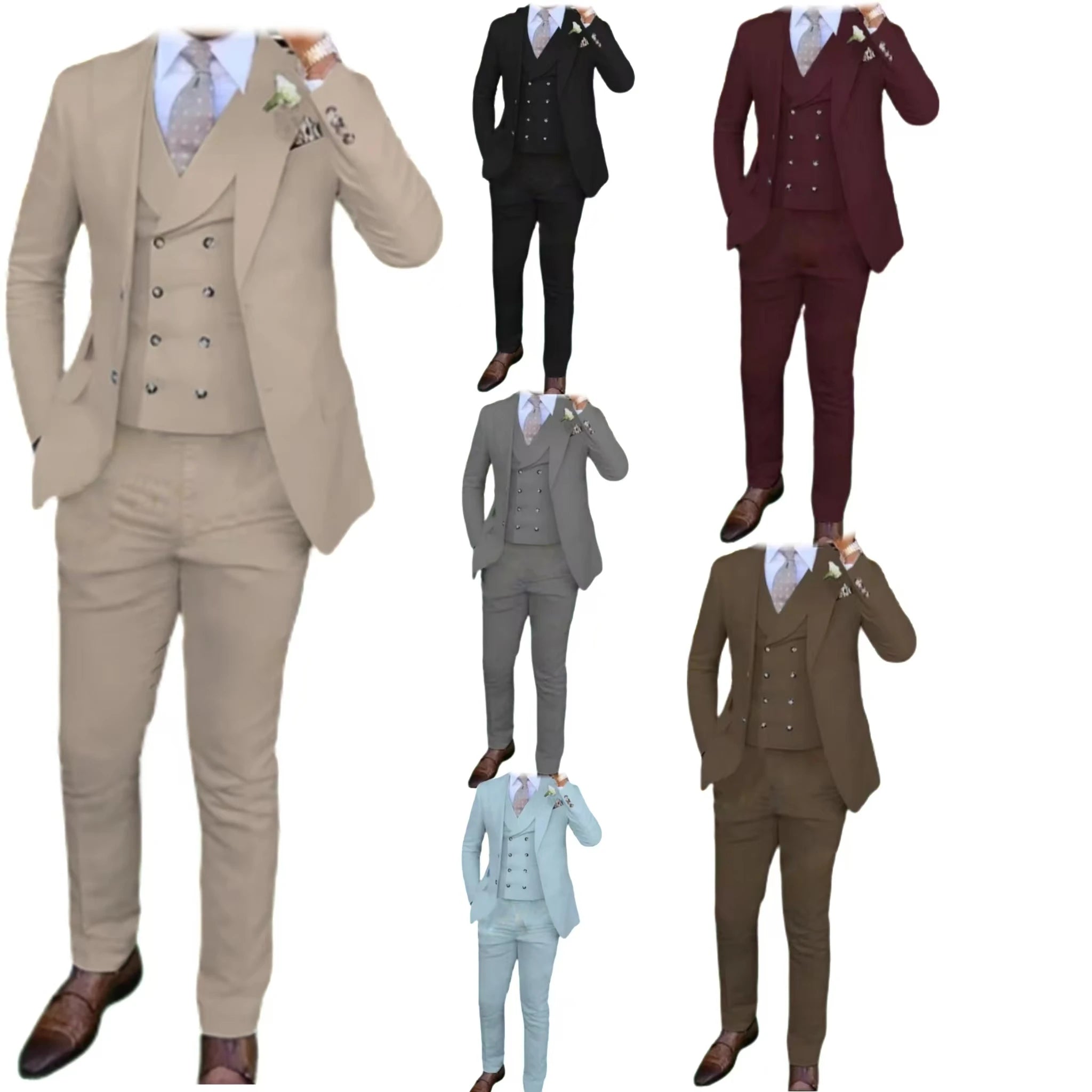 Men's Slim-Fit Three-Piece Suit,Three-Piece set of Vest, Blazer and Trousers,Ideal for Weddings, Business and Formal Occasions