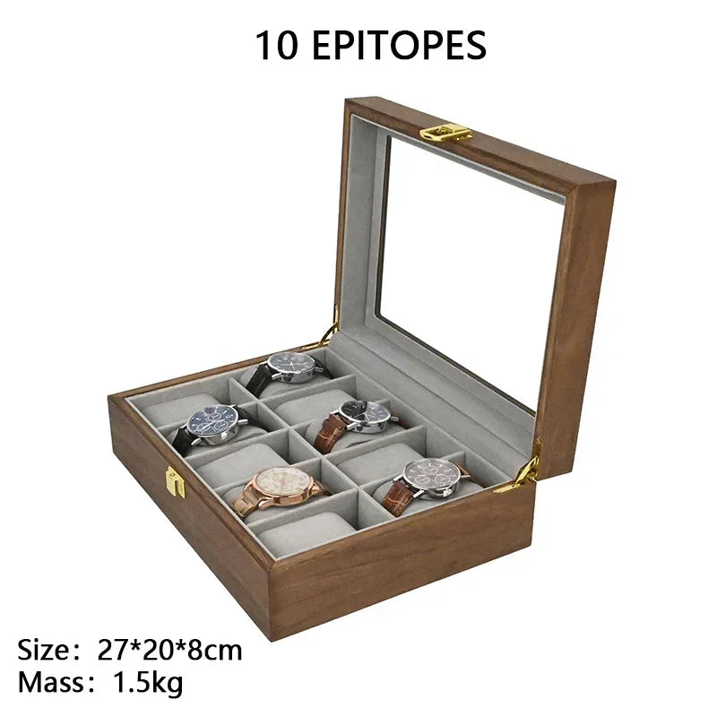 European Vintage Watch Box Organizer Inner Velvet Wood Watch Case Gold Tone Locking Mechanism Custom Logo Secure Display Storage