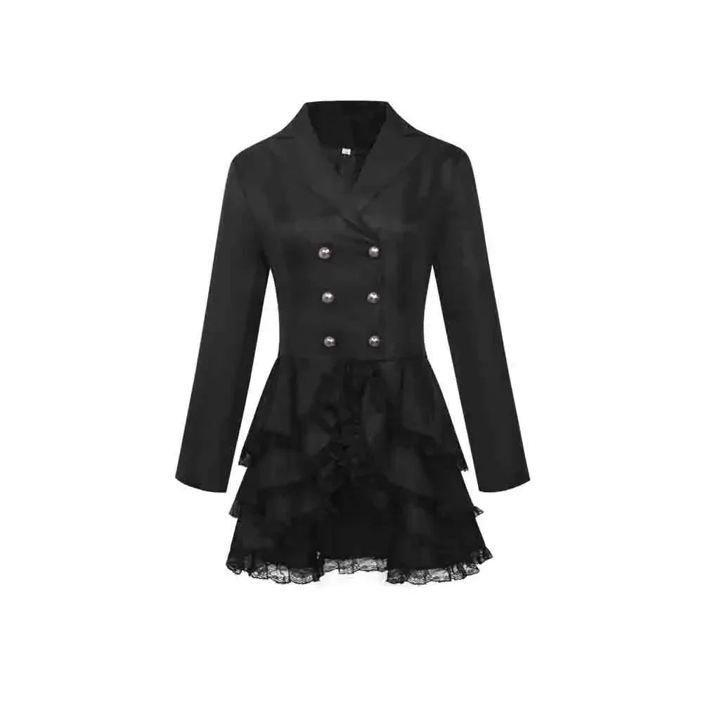 Medieval Gothic Women's Double-Breasted Black Coat