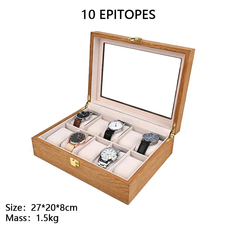 European Vintage Watch Box Organizer Inner Velvet Wood Watch Case Gold Tone Locking Mechanism Custom Logo Secure Display Storage