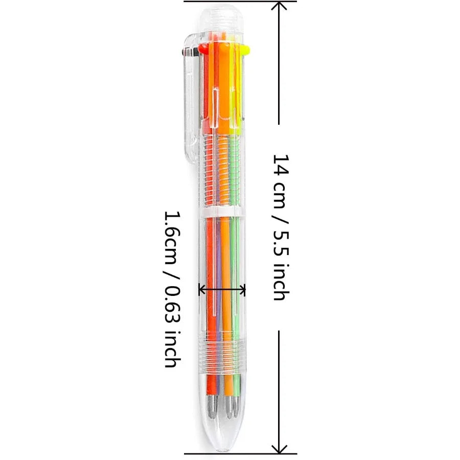 6 Pack 0.5mm 6in1 Multicolor Ballpoint Pen 6 Colors Retractable Ballpoint Pens for Office School Supplies Students Gift Party F