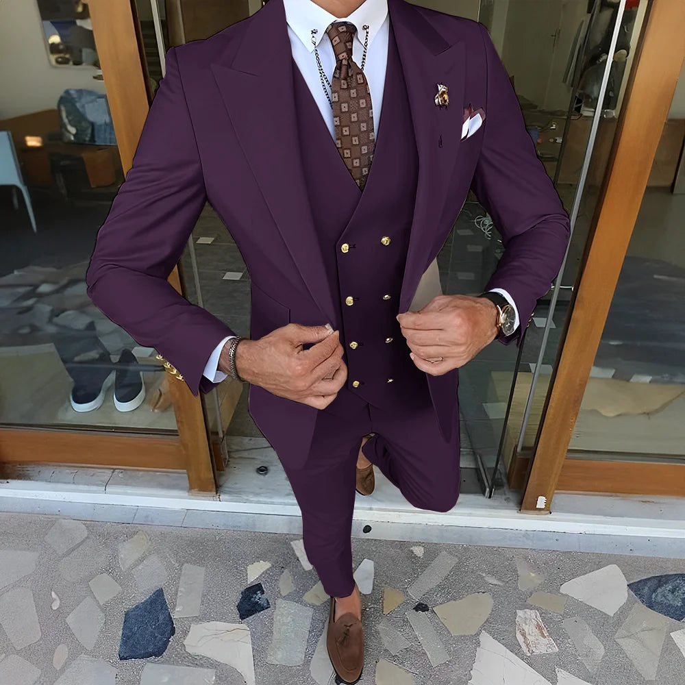 Elegant  3-piece Set (Tuxedo Pants Vest) Formal Peaked Collar Custom Suit