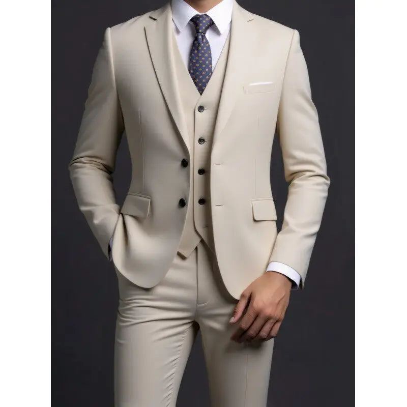 3 Piece Suit (Blazer+ Vest + Trousers) Men's Fashionable Gentleman Business British Style Solid-color Banquet Host Casual Wedding Suit