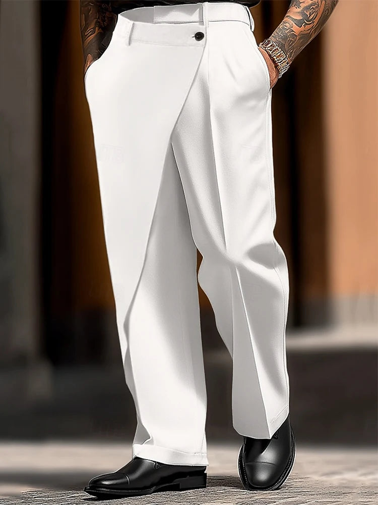 Casual Mens Trousers Vintage Pleated Solid Color Loose Straight Pants