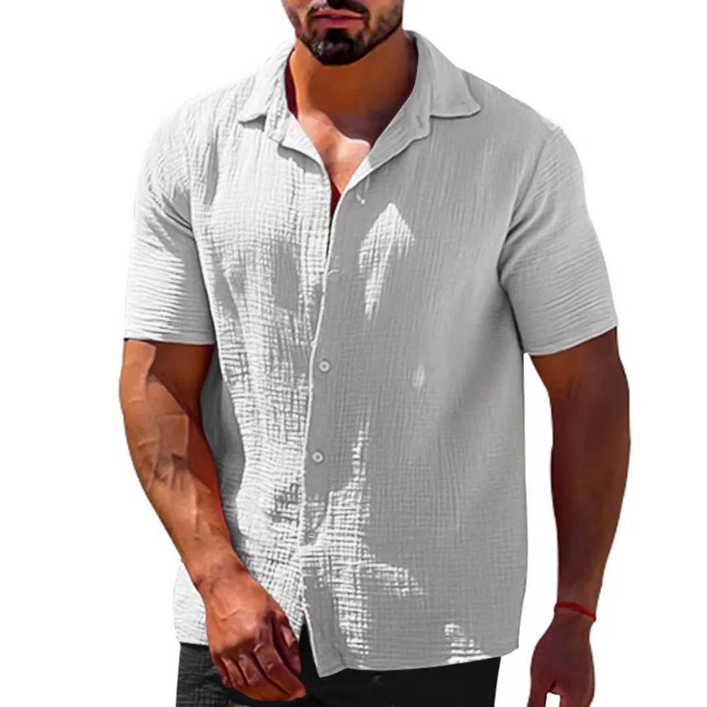 Lapel Solid Color Short Sleeve Button Loose Breathable Sweat Absorption Shirt