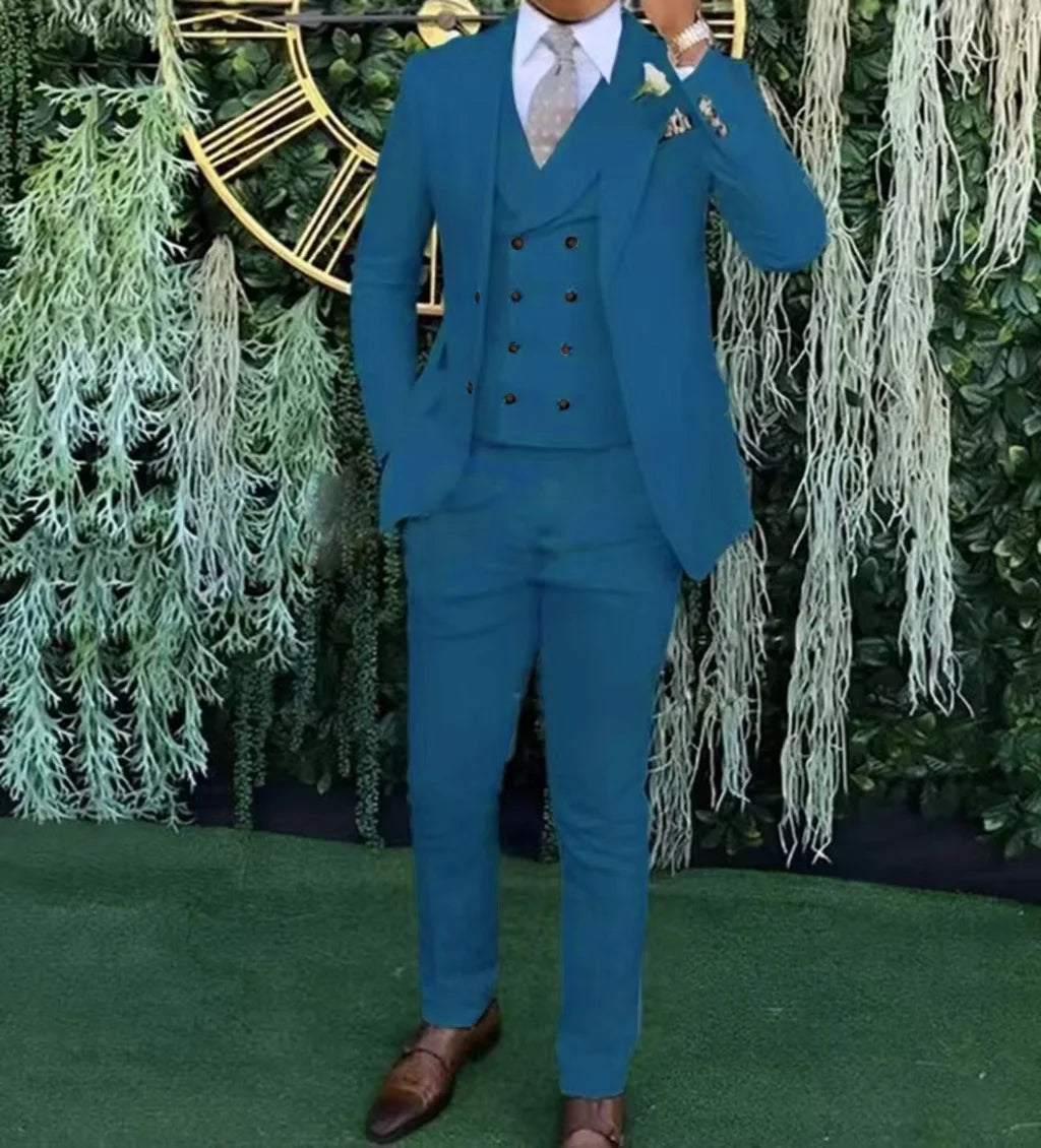 Men's Slim-Fit Three-Piece Suit,Three-Piece set of Vest, Blazer and Trousers,Ideal for Weddings, Business and Formal Occasions