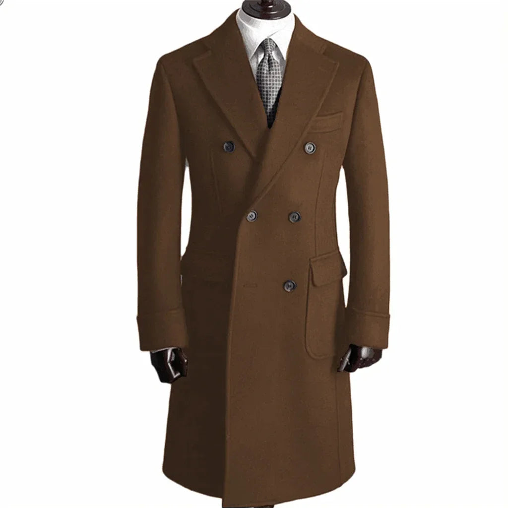 Elegant Comfortable Double Breasted Coat Jacket with Notched Lapel