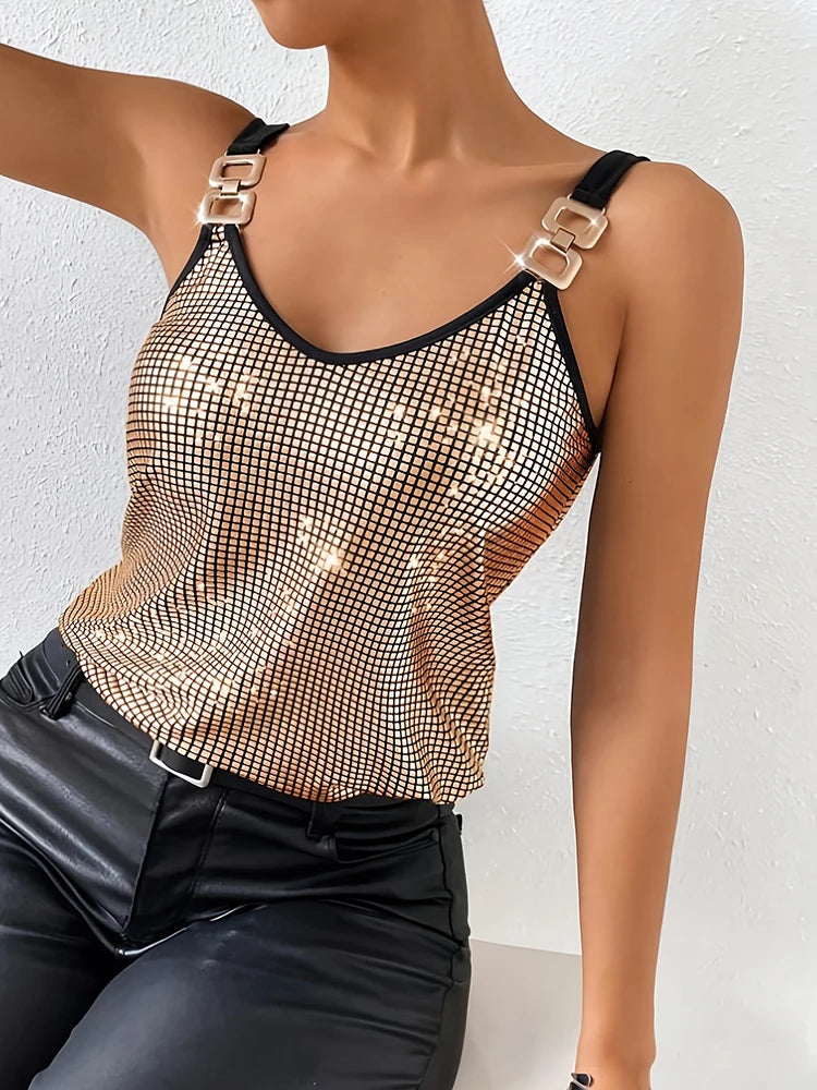 Sleeveless Sequined Nightclub Tank Top
