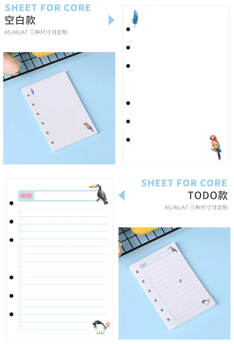 A5A6A7 45 Sheets Kawaii Loose Leaf Notebook Paper Refill Spiral Binder Index Inner PagesGrid Line Point Planner Sketchbook