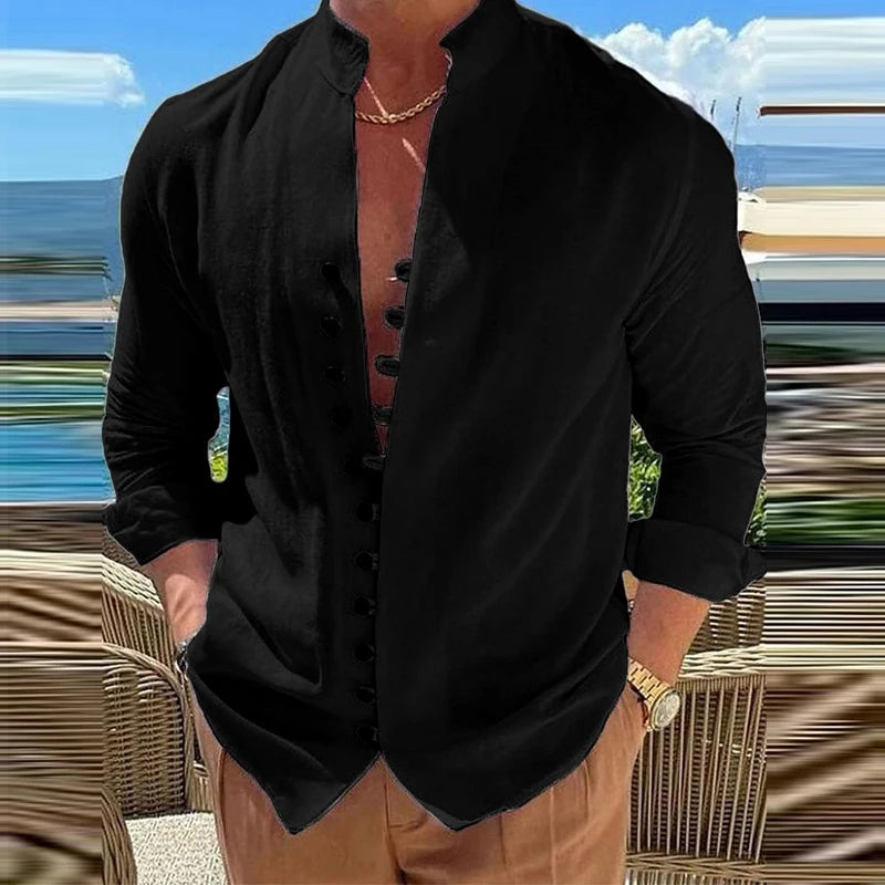 Casual Social Long Sleeve Dress shirt Blouse Cotton Linen Beach Shirts