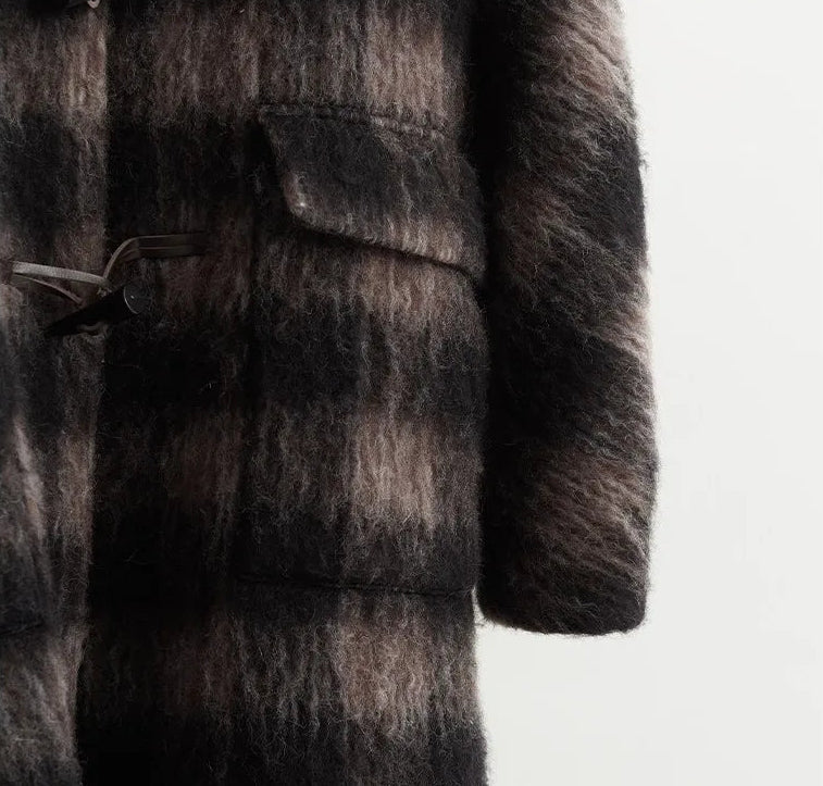 Plaid Coat~ Retro Style Horn Button Mid-Length Coat Women's Alpaca Wool British Style