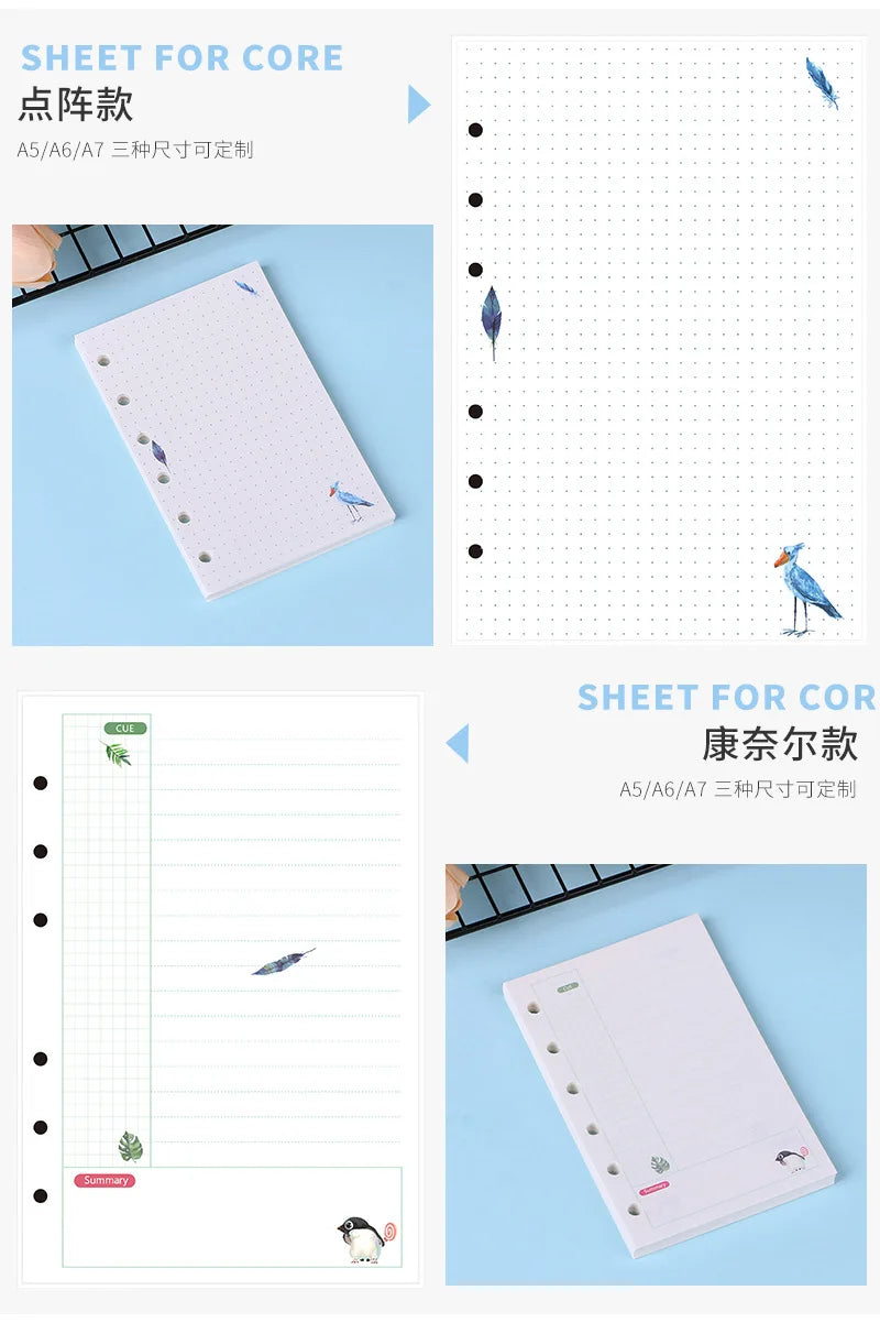 A5A6A7 45 Sheets Kawaii Loose Leaf Notebook Paper Refill Spiral Binder Index Inner PagesGrid Line Point Planner Sketchbook