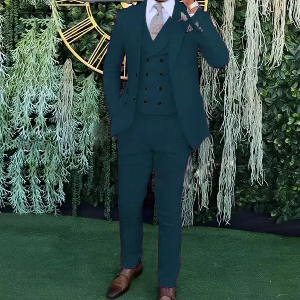 Men's Slim-Fit Three-Piece Suit,Three-Piece set of Vest, Blazer and Trousers,Ideal for Weddings, Business and Formal Occasions