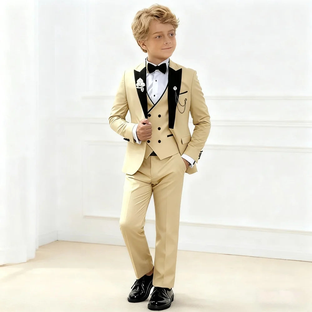 Wedding Suit For Boy Suit School Graduation Piano Ceremony Costume Set Champagne Satin Stage Performance Formal Suit Flower Kids
