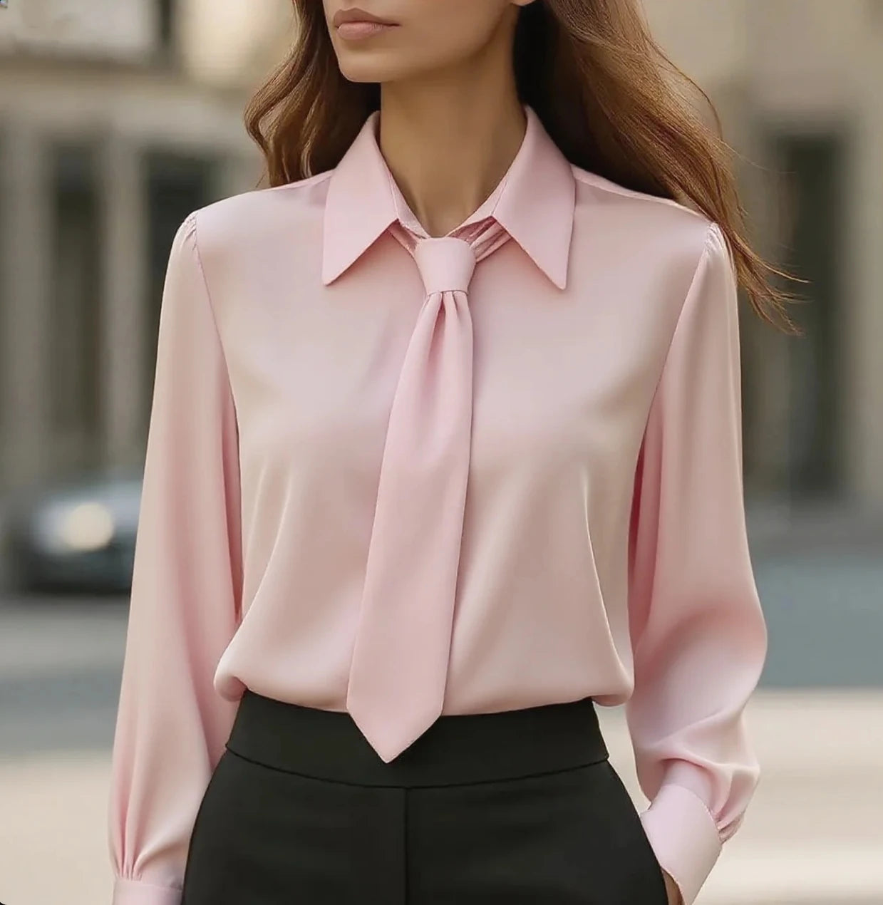 Elegant Plain Modern Casual Long Sleeve Dressy Satin Shirt
