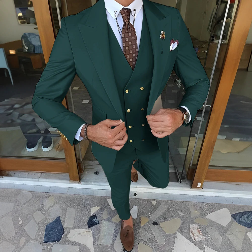 Elegant  3-piece Set (Tuxedo Pants Vest) Formal Peaked Collar Custom Suit