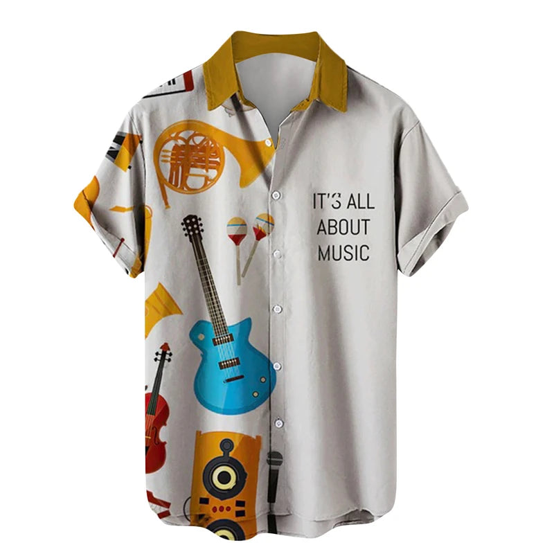 Music Guitar Print Short Sleeve V-Neck