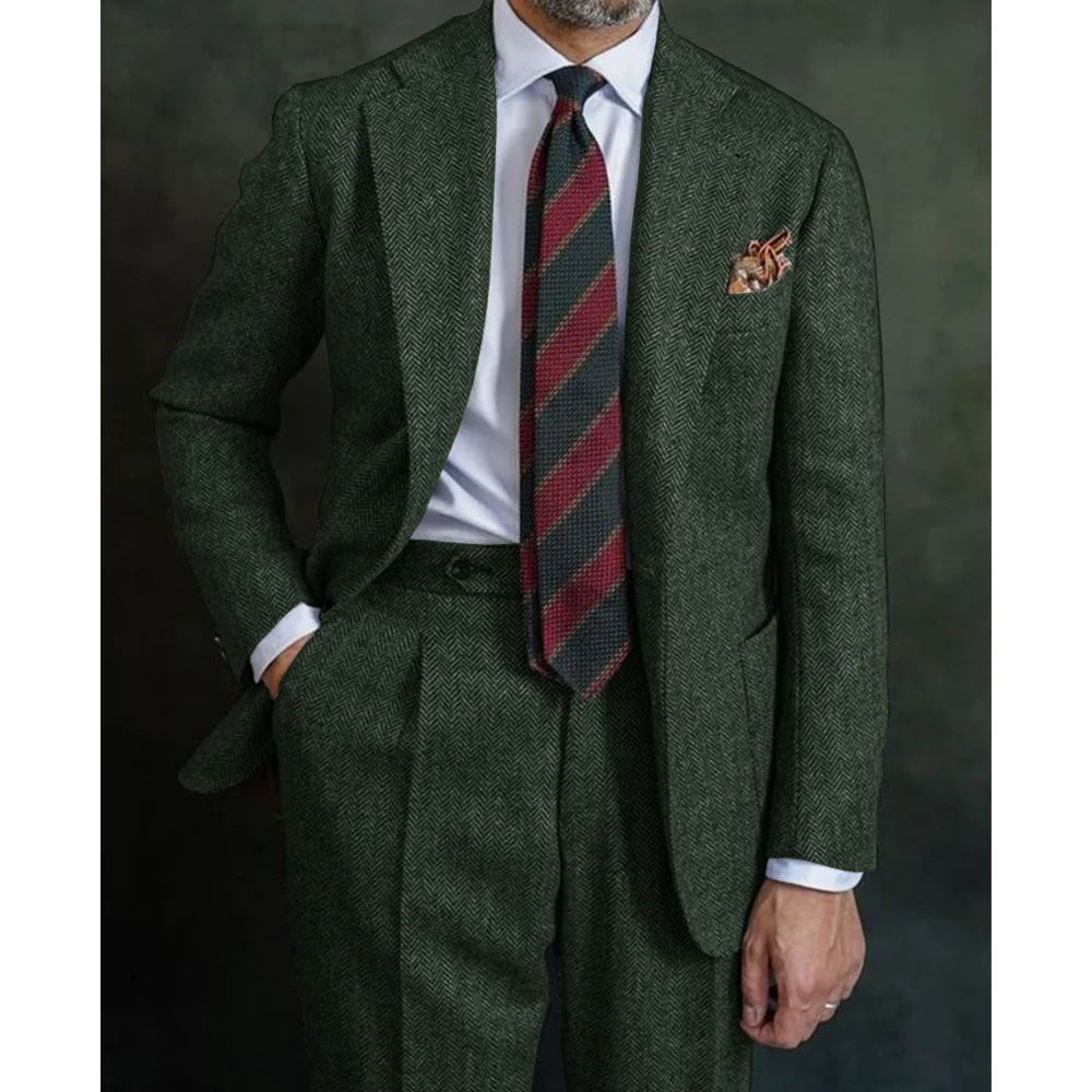 Men's Herringbone Suit Two Piece Suit Elegant Men's Suit Pants Set Casual Suit Men's Clothing Men's Pants Halloween Party