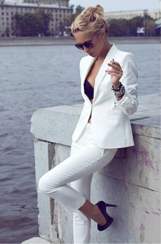 Suit Fashion White Slim Fit For Women Wedding Party Groomsman Luxury Tuxedos Formal Banquet Custom Business Blazer Pants Set