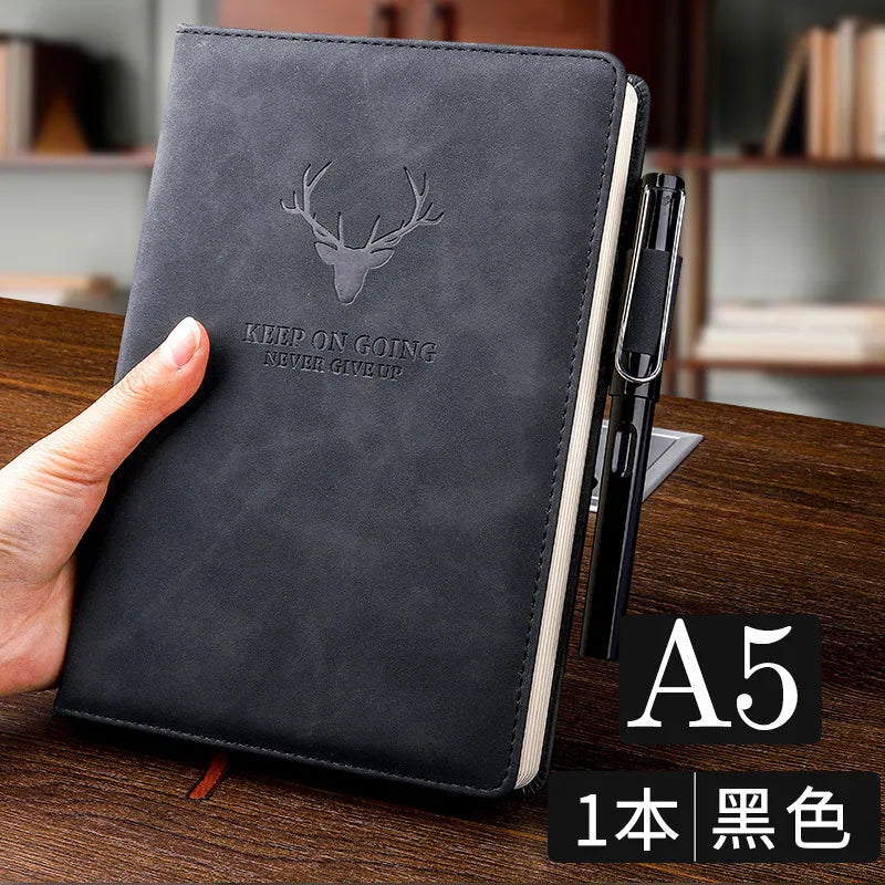 A5 Notebook Student Planning Efficiency Book Business Office Work Conference Notepad 360 Pages 100GSM Font Leather Cover