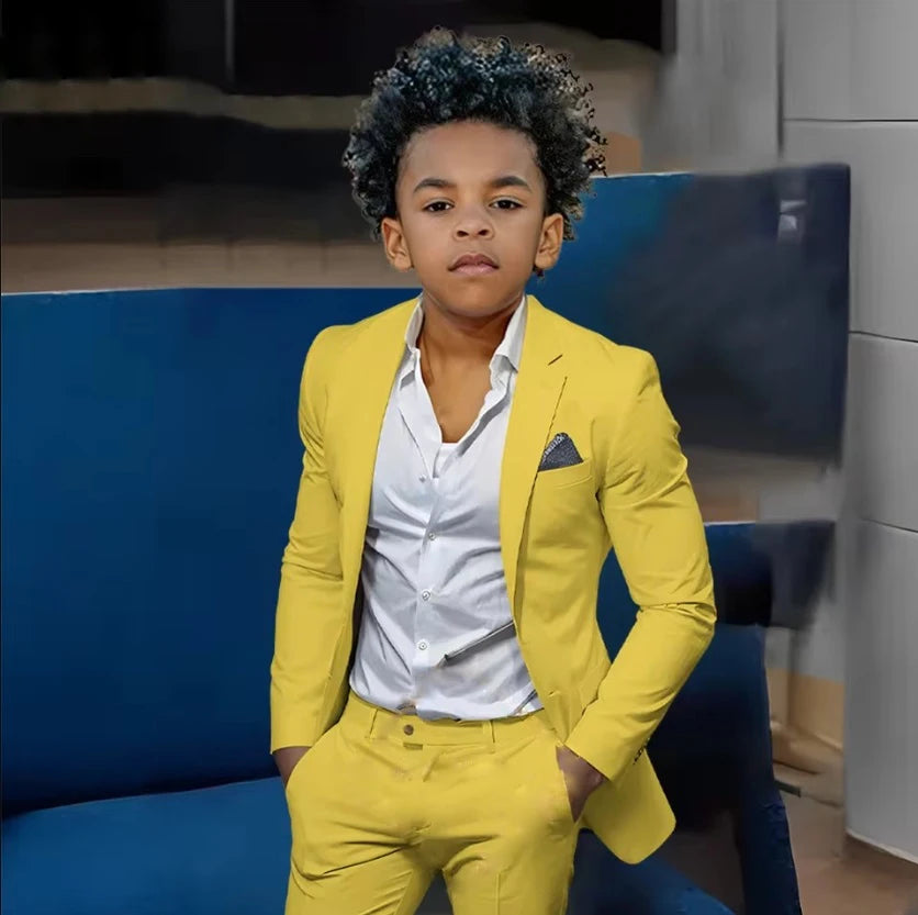 Boys Suits Suit (Jacket + Trousers) – Stylish Slim Fit Gold Single-Breasted Perfect for Weddings & Cocktail Parties