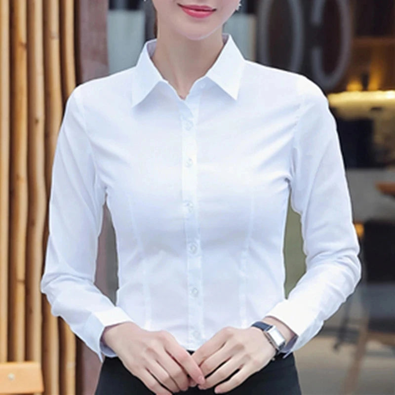 Elegant White Blouses Shirt Long Sleeve