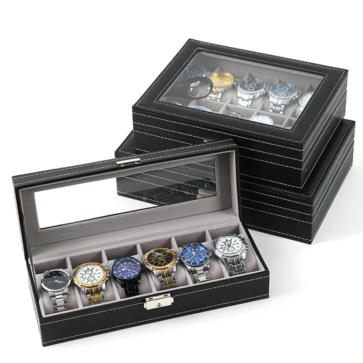 Watch Boxes 2/3/4/5/6/8/10/12 Girds Cases Storage Boxes Watch Organizer Case PU Leather Watch Display Jewelry Box For Best Gifts