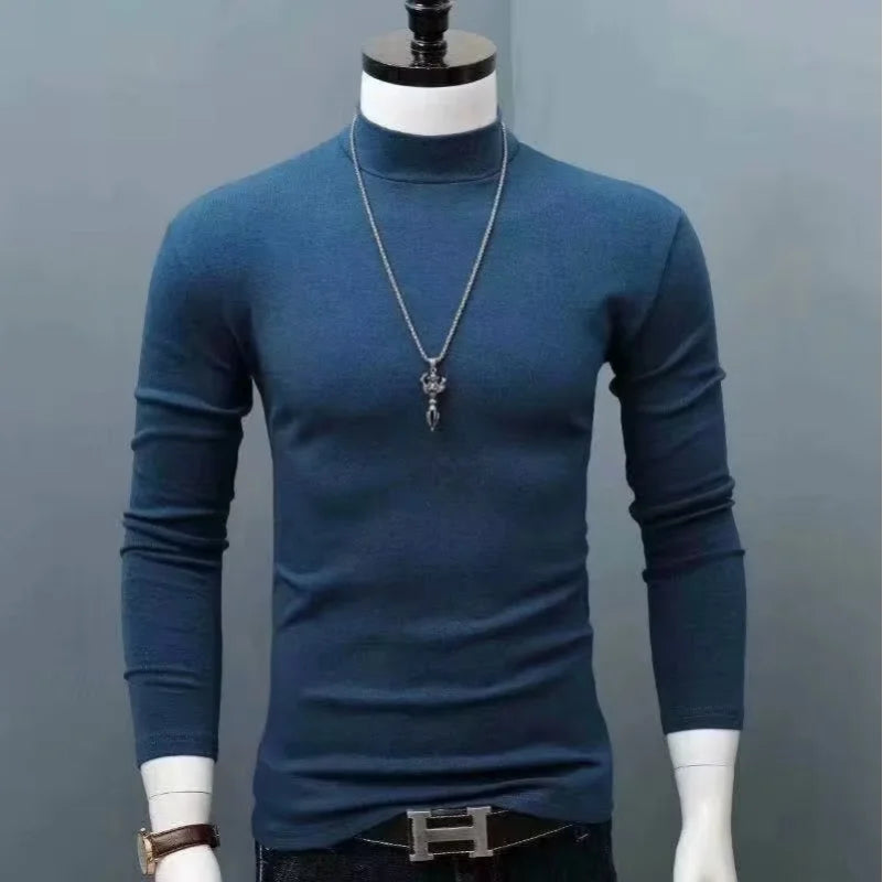 Slim Fit Fashionable Turtleneck Long Sleeve Shirt