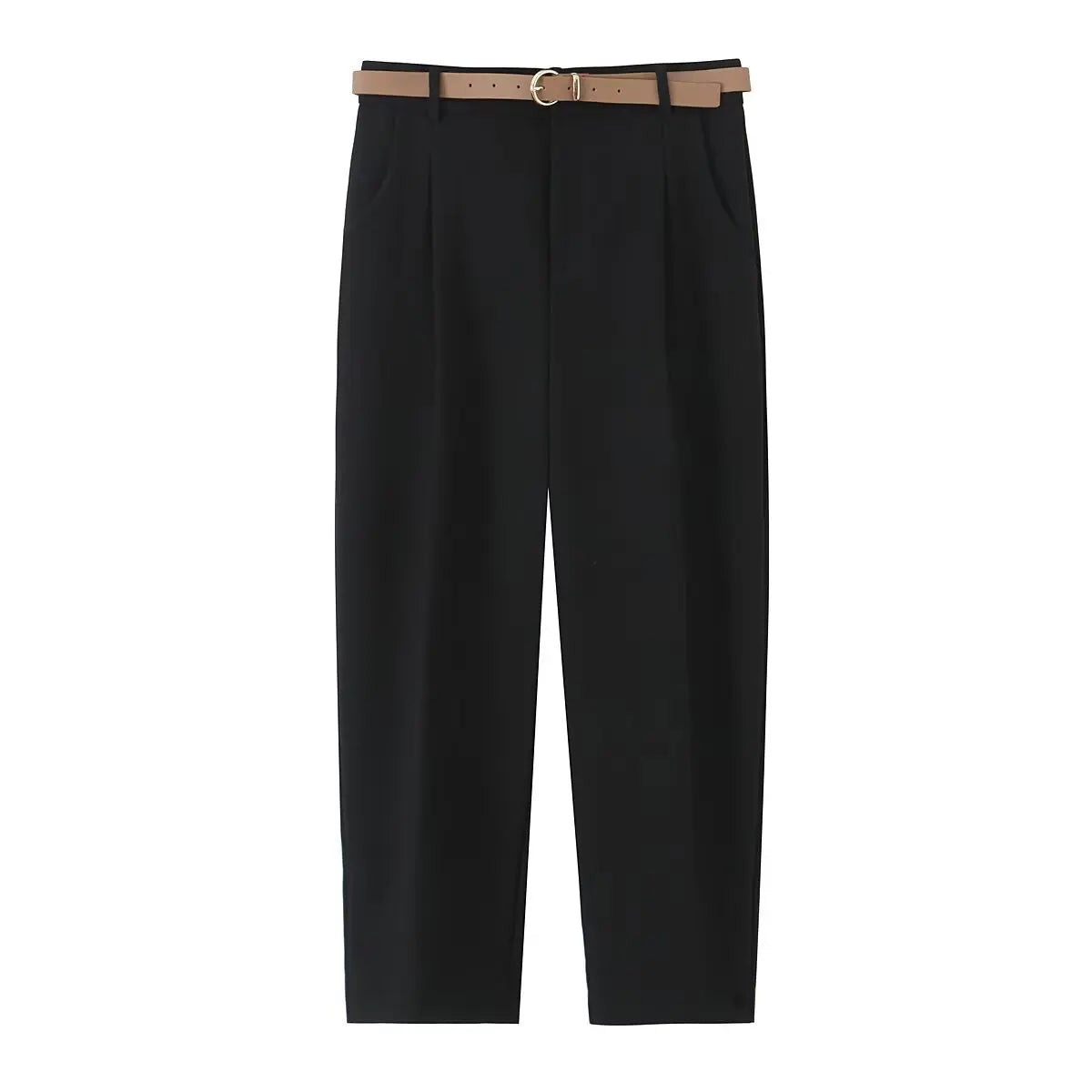 Women's Belted Pleated High Waist Trousers