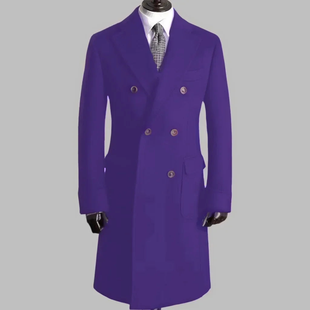 Elegant Comfortable Double Breasted Coat Jacket with Notched Lapel