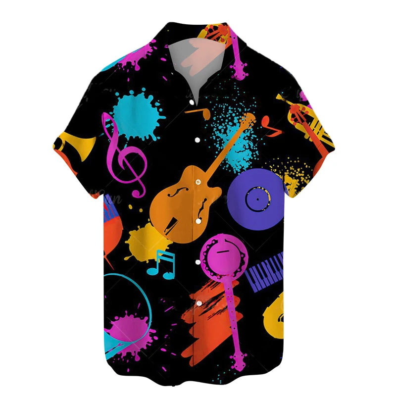 Music Guitar Print Short Sleeve V-Neck