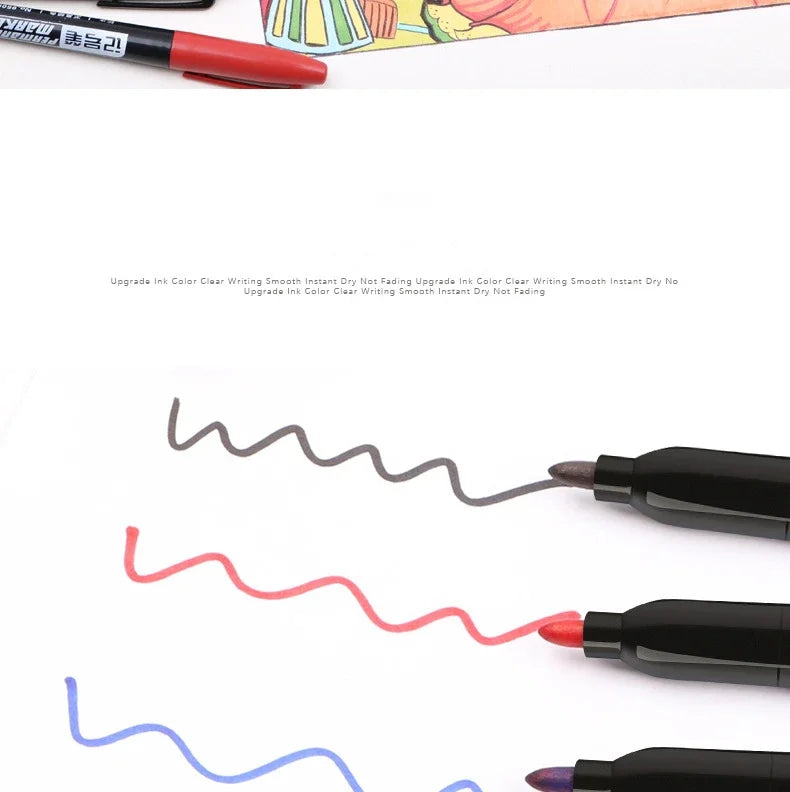 9 Pcs/Set Permanent Marker Pen Fine Point Waterproof Ink Thin Nib Crude Nib Black Blue Red Ink 1.5mm Fine Color Marker Pens
