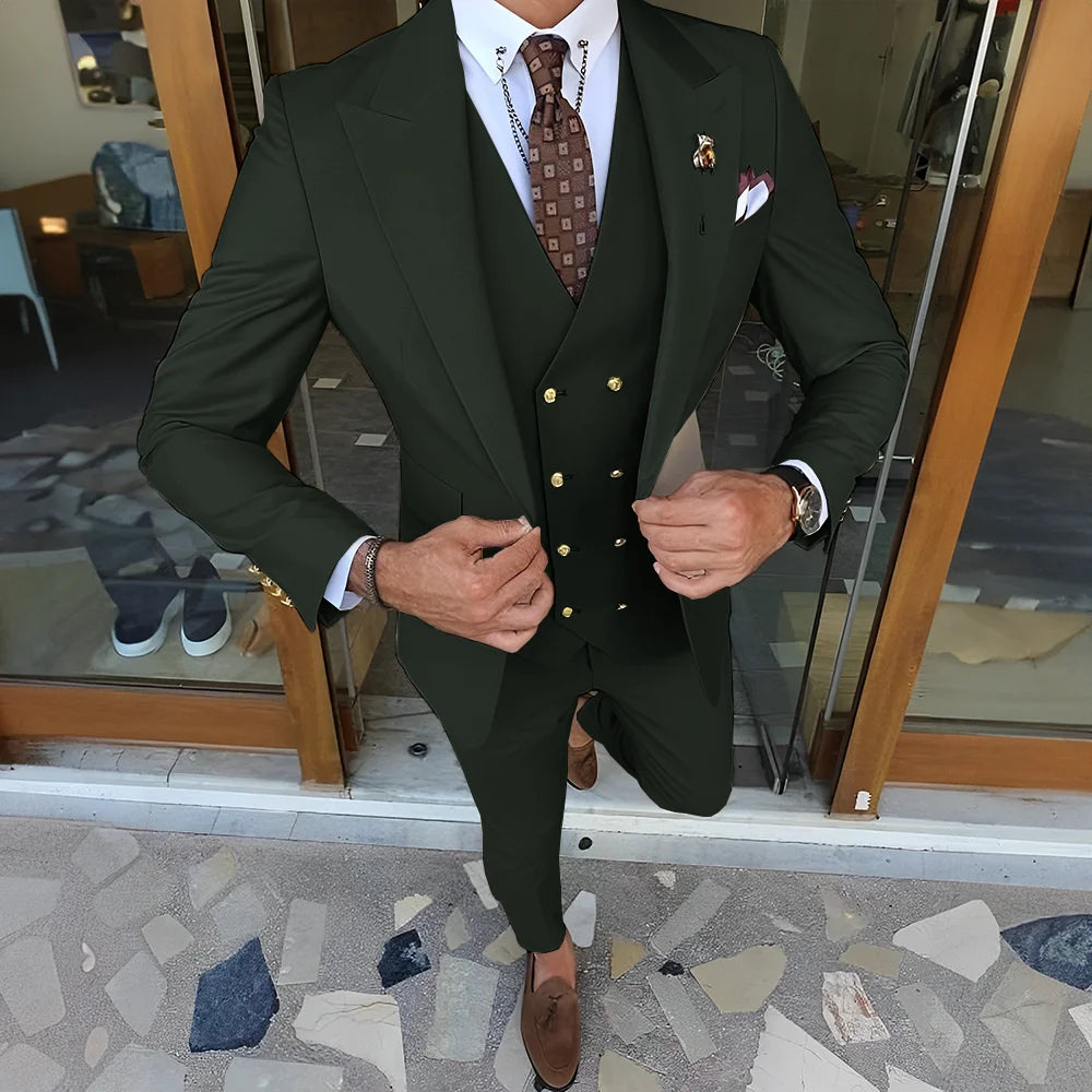 Elegant  3-piece Set (Tuxedo Pants Vest) Formal Peaked Collar Custom Suit