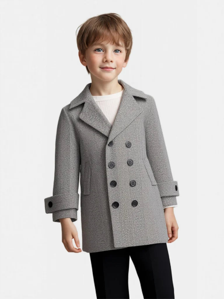 Handsome Boys British Style Winter Wool Long Coat 3-15Y