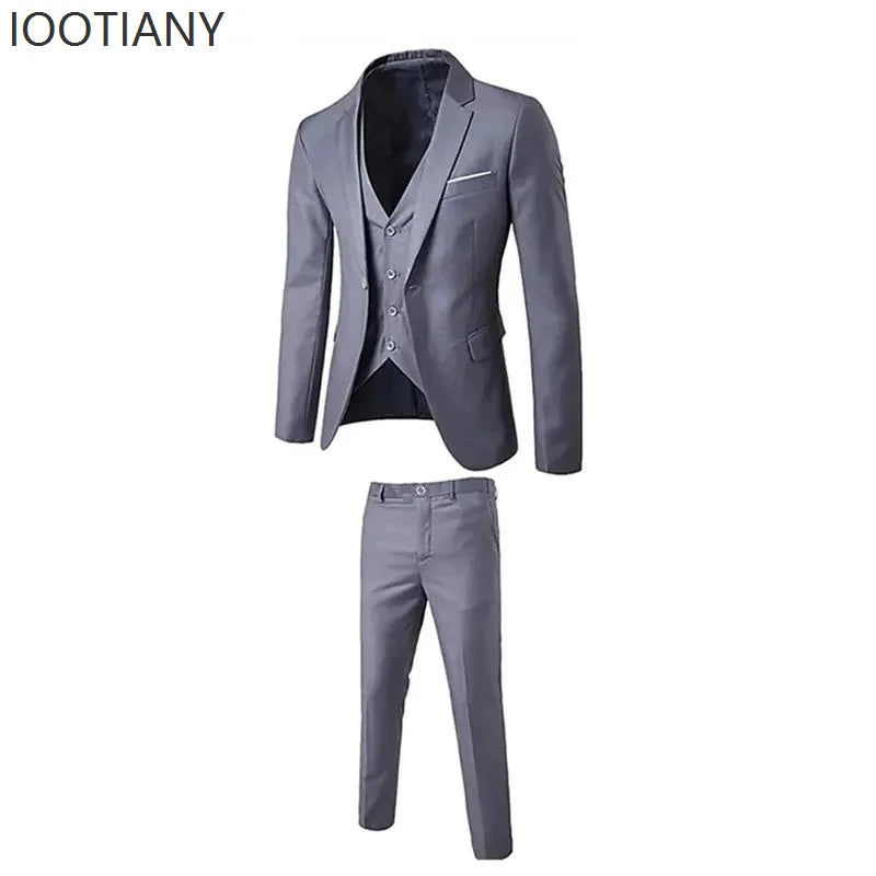 Slim Fit Business Casual Suit Vest Pants Three-piece Adult Men's Clothing Suit Formal Wedding Party Groom Role Playing Costume