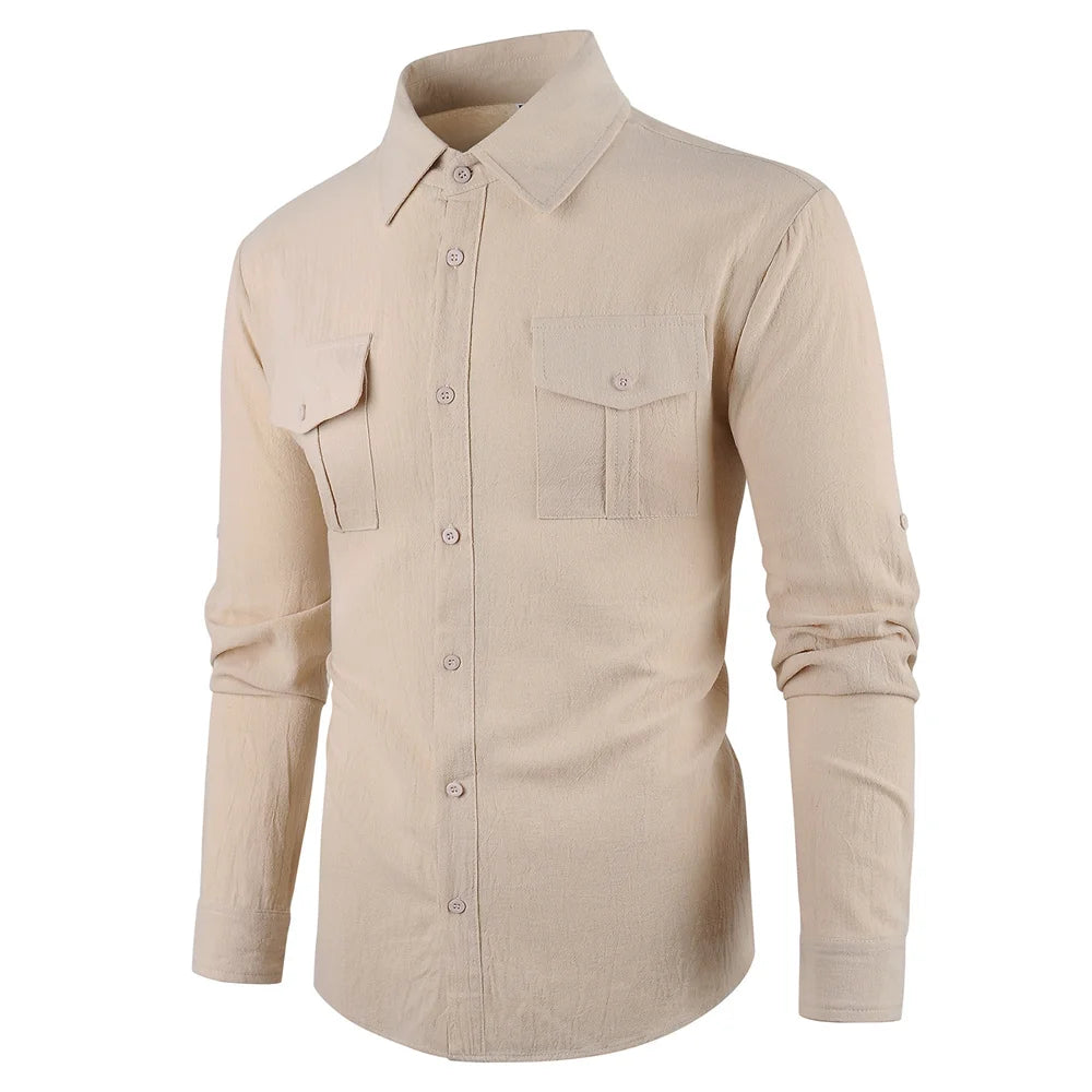 Men's Cargo Single Breasted Breathable Long Sleeve Shirt