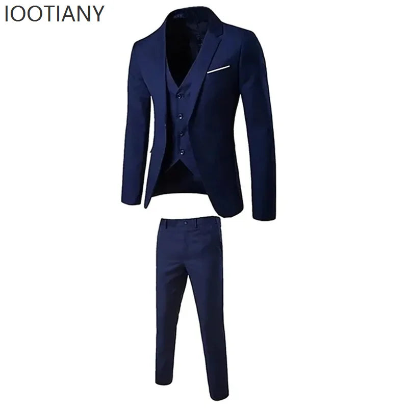 Slim Fit Business Casual Suit Vest Pants Three-piece Adult Men's Clothing Suit Formal Wedding Party Groom Role Playing Costume