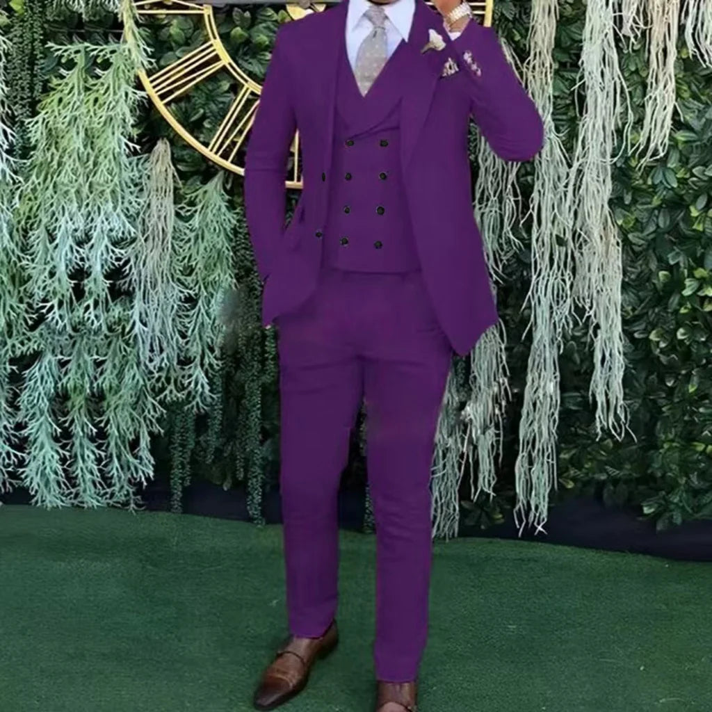 Men's Slim-Fit Three-Piece Suit,Three-Piece set of Vest, Blazer and Trousers,Ideal for Weddings, Business and Formal Occasions