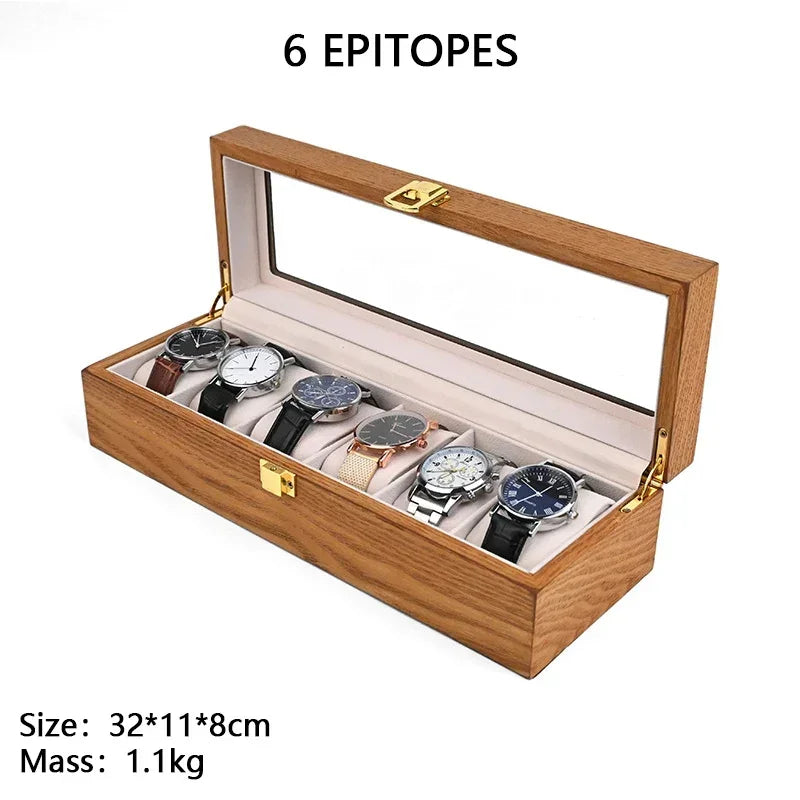 European Vintage Watch Box Organizer Inner Velvet Wood Watch Case Gold Tone Locking Mechanism Custom Logo Secure Display Storage