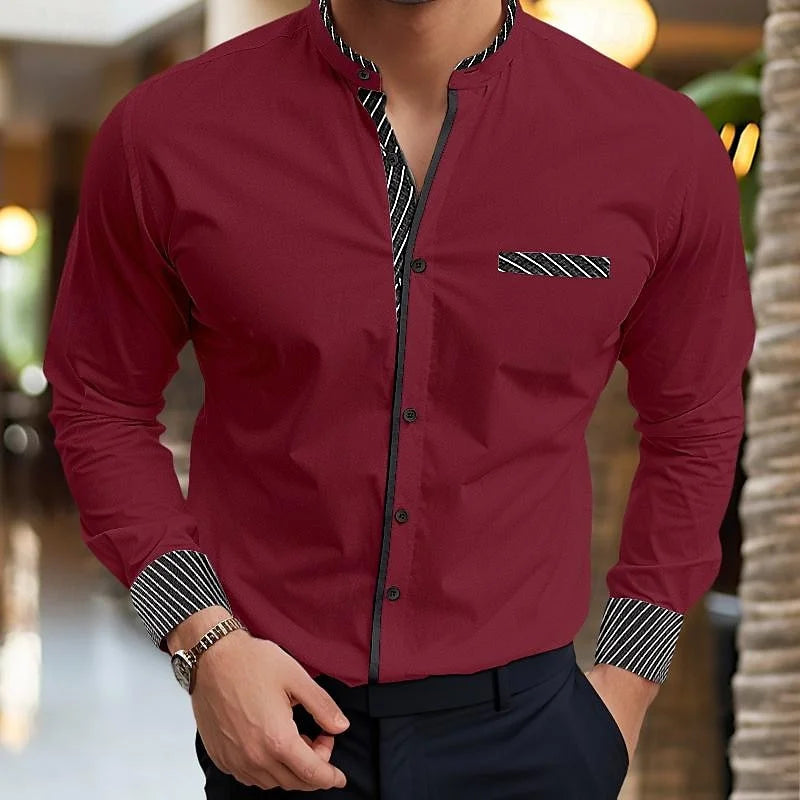 Men's Stand Collar Shirts Formal Button Long Sleeve Shirts