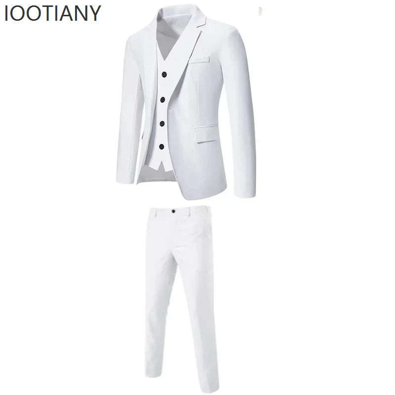 Slim Fit Business Casual Suit Vest Pants Three-piece Adult Men's Clothing Suit Formal Wedding Party Groom Role Playing Costume
