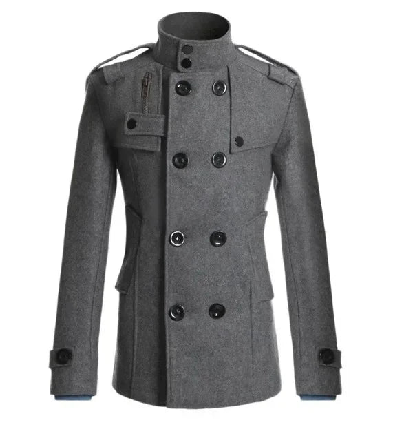 Korean Style Slim-fit Double-breasted Woolen Overcoat Mid-to-long Coat.