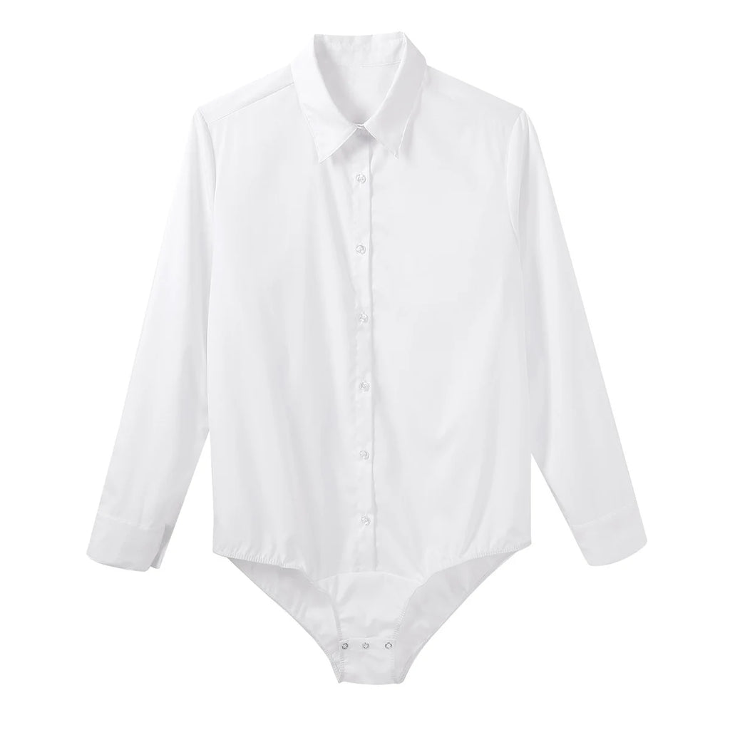 Mens Long Sleeves Turn-down Collar Button Down Solid Color Bodysuit Shirt Tops