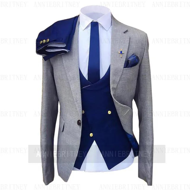 Gray Coat Blue Vest Pant Custom Made  Formal Tuxedo