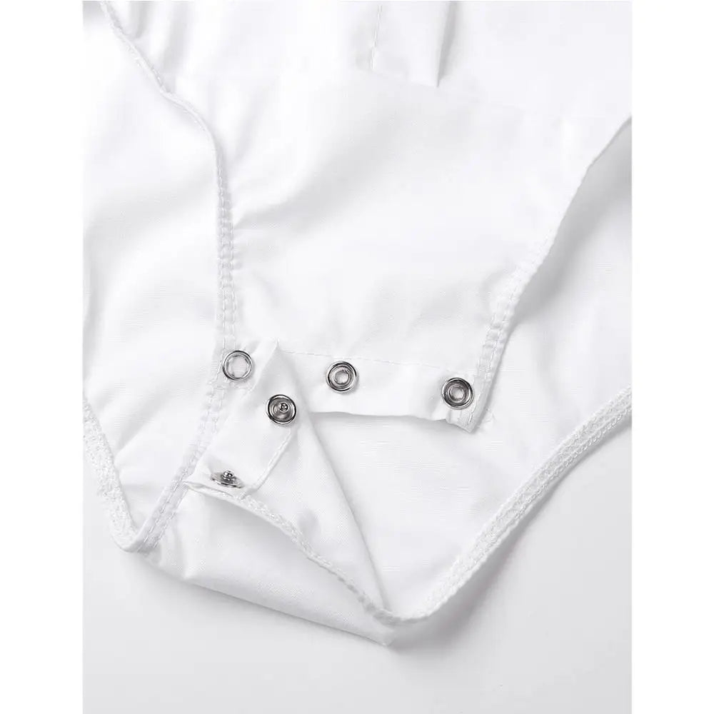 Mens Long Sleeves Turn-down Collar Button Down Solid Color Bodysuit Shirt Tops