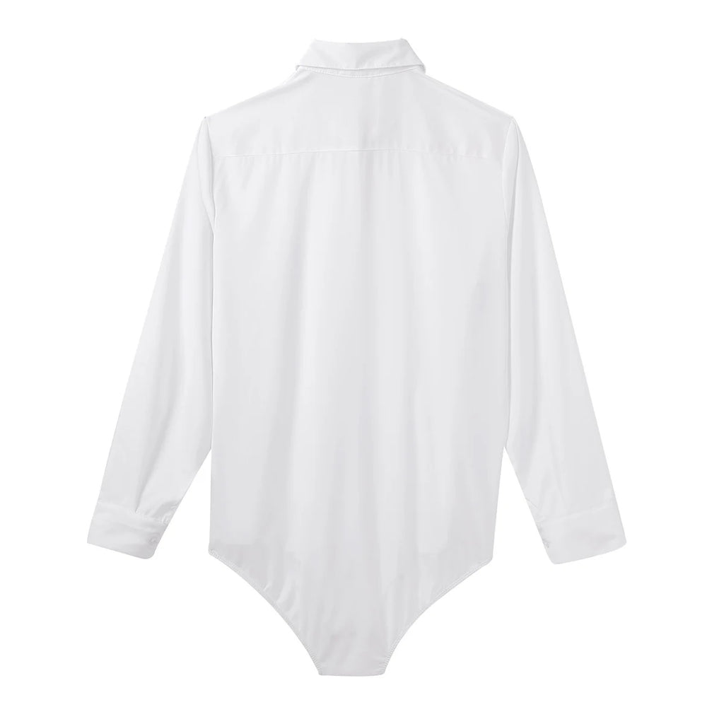 Mens Long Sleeves Turn-down Collar Button Down Solid Color Bodysuit Shirt Tops