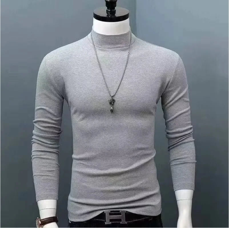 Slim Fit Fashionable Turtleneck Long Sleeve Shirt