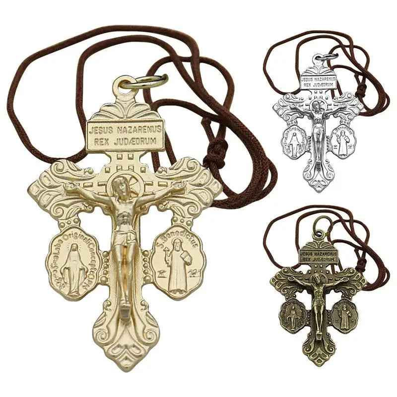 Cross Prayer necklace Vintage Cross Pendant Jesus Cross Metal Crafts Christian Religious Faiths Charm Jewelry Making Accessories