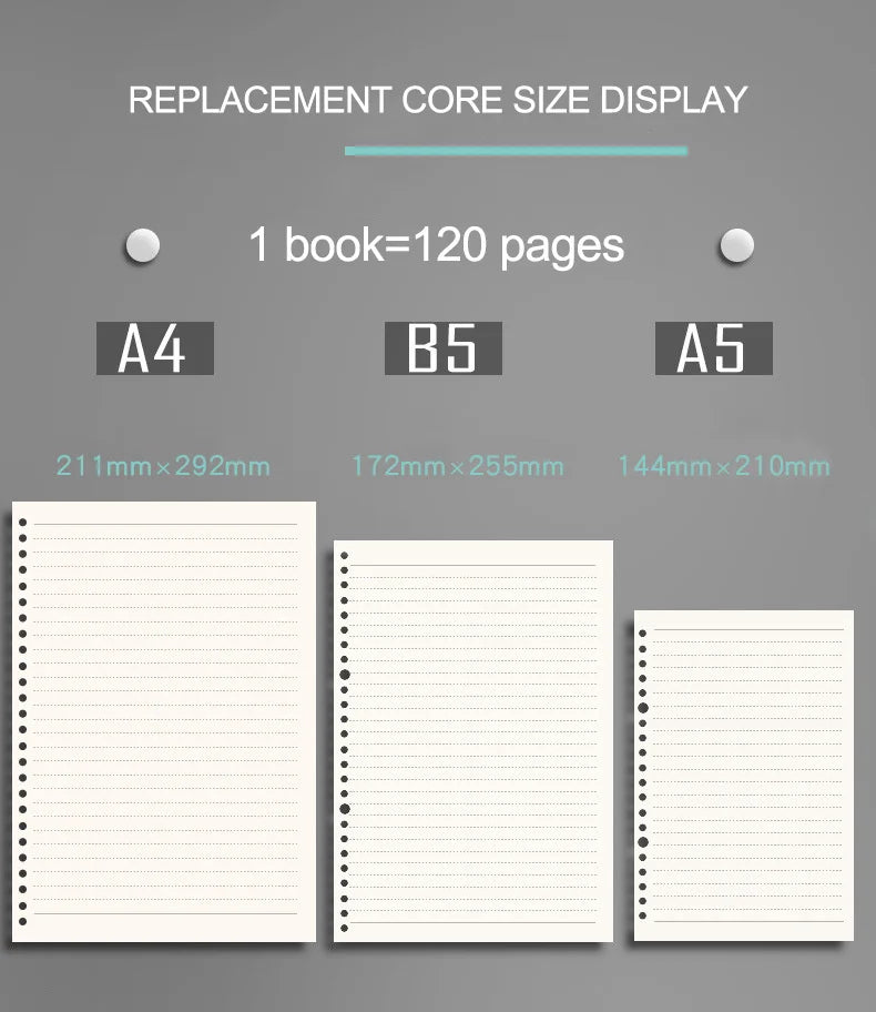 A5/B5/A4 Transparent Loose Leaf Binder Notebook Diary Inner Core Cover Note Book Journal Planner Office Stationery Supplies